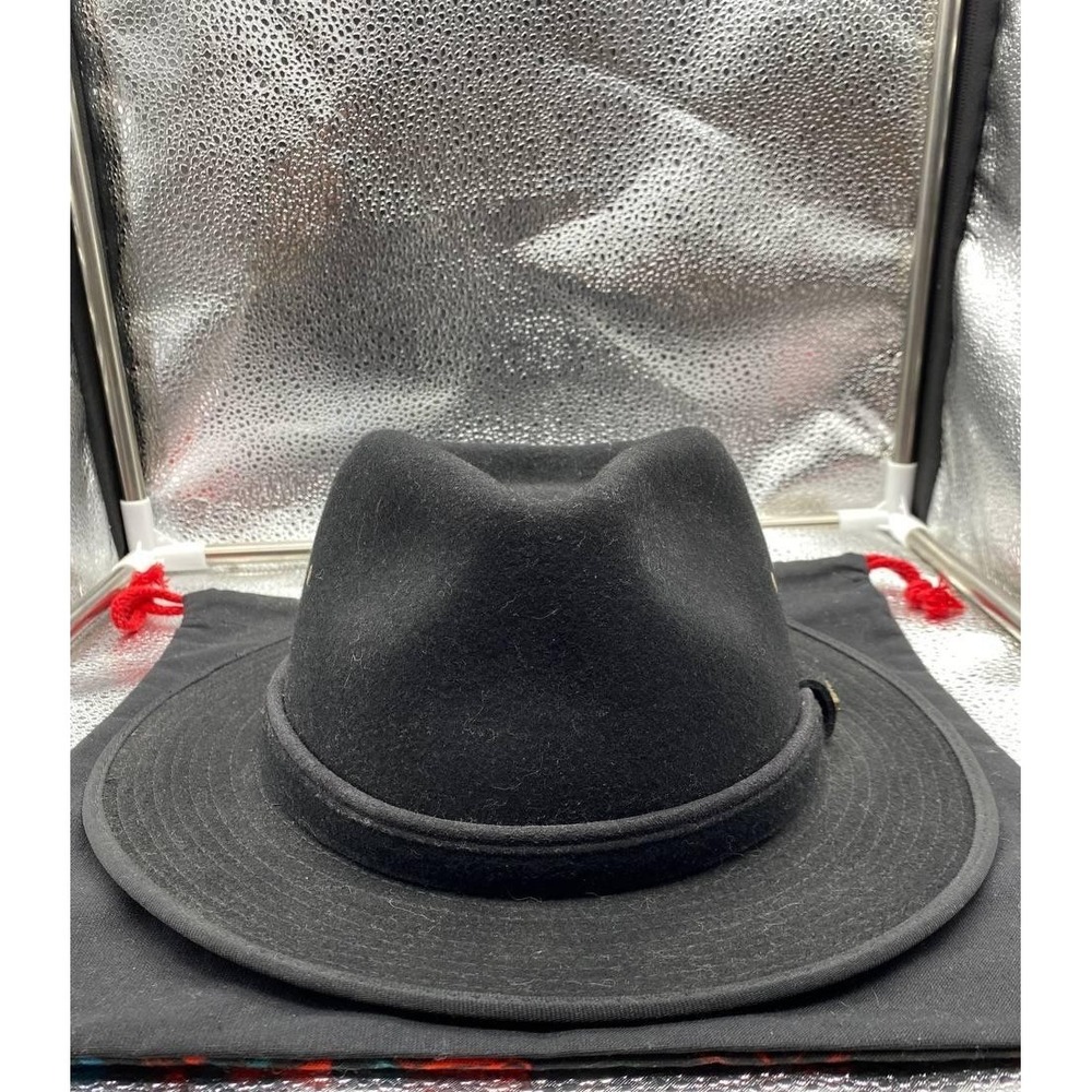 VTG‎ Scala Fedora Hat Mens XL Black Wool Felt Outback Safari Eyelets Breathable